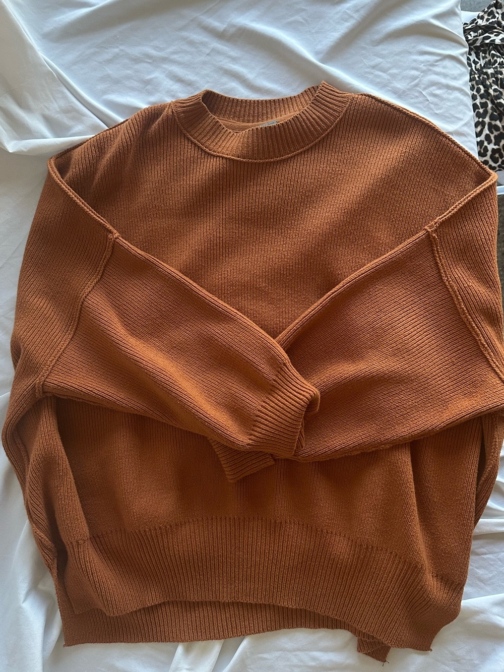 Free People Easy Street Tunic Rust Ribbed Crewneck Sweater